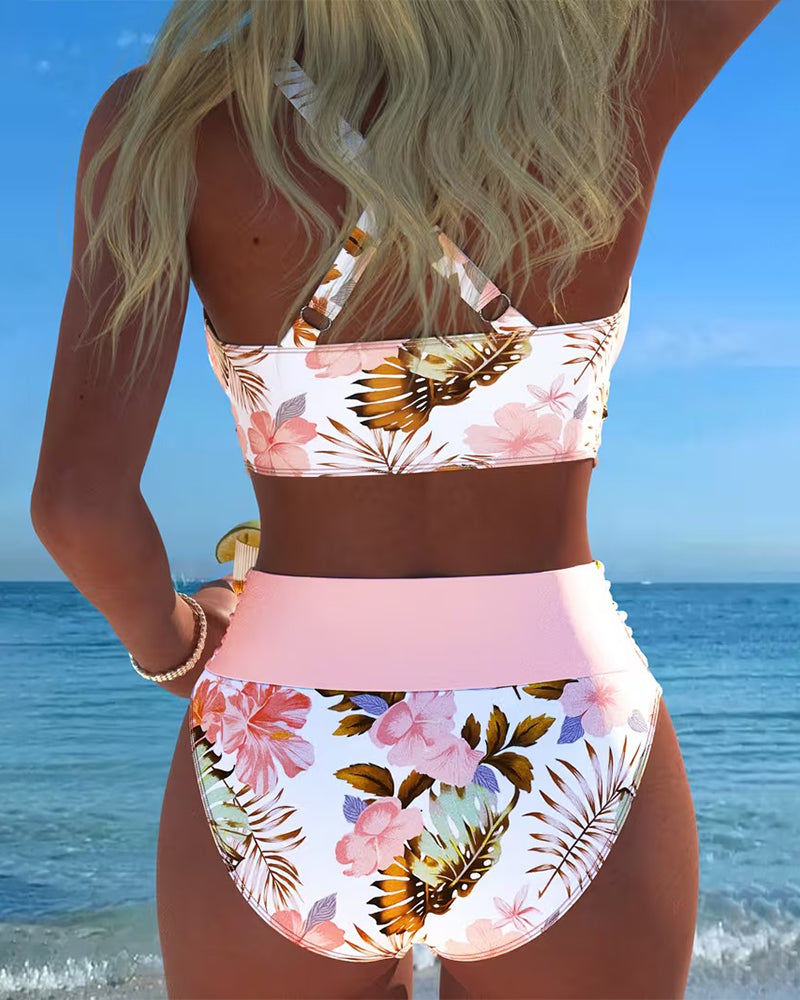 Bikini - Contrasterende Bloemenprint en Opening