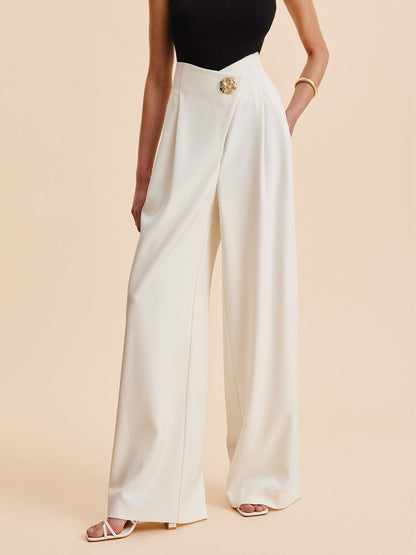 High-Waist Wide Leg Broek met Details