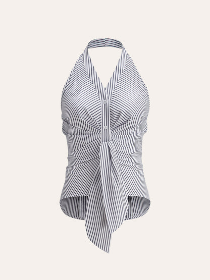 Gestreepte Halter Top met Striksluiting