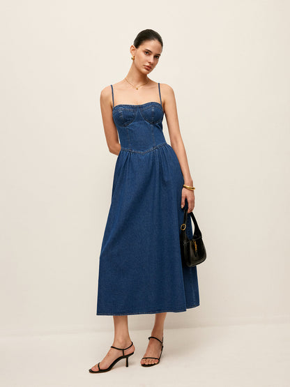 Denim Corset Maxi Jurk – Elegance Editie
