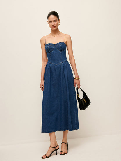 Denim Corset Maxi Jurk – Elegance Editie
