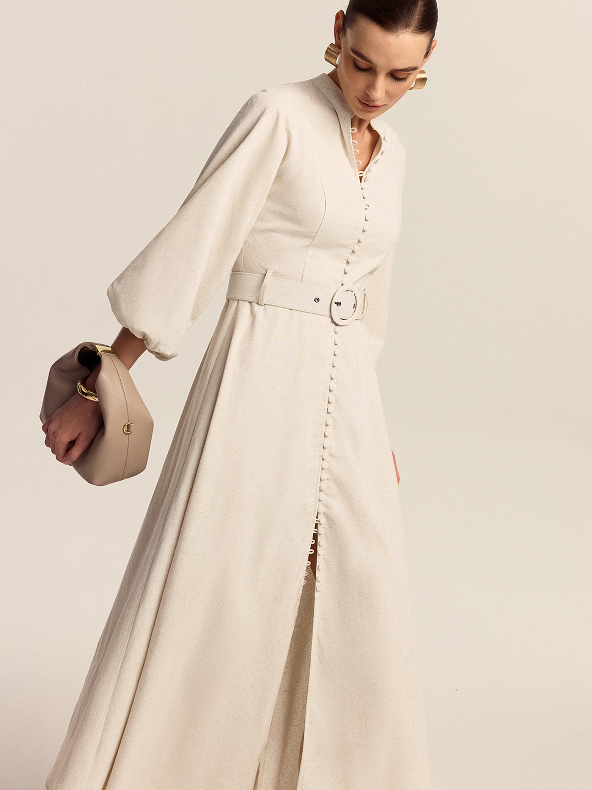 Maxi Jurk met Knoopsluiting en Riem