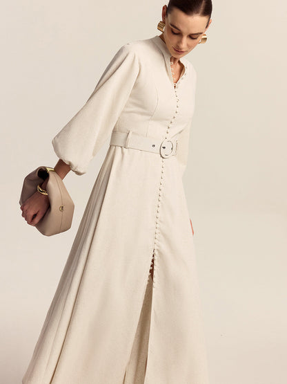 Maxi Jurk met Knoopsluiting en Riem