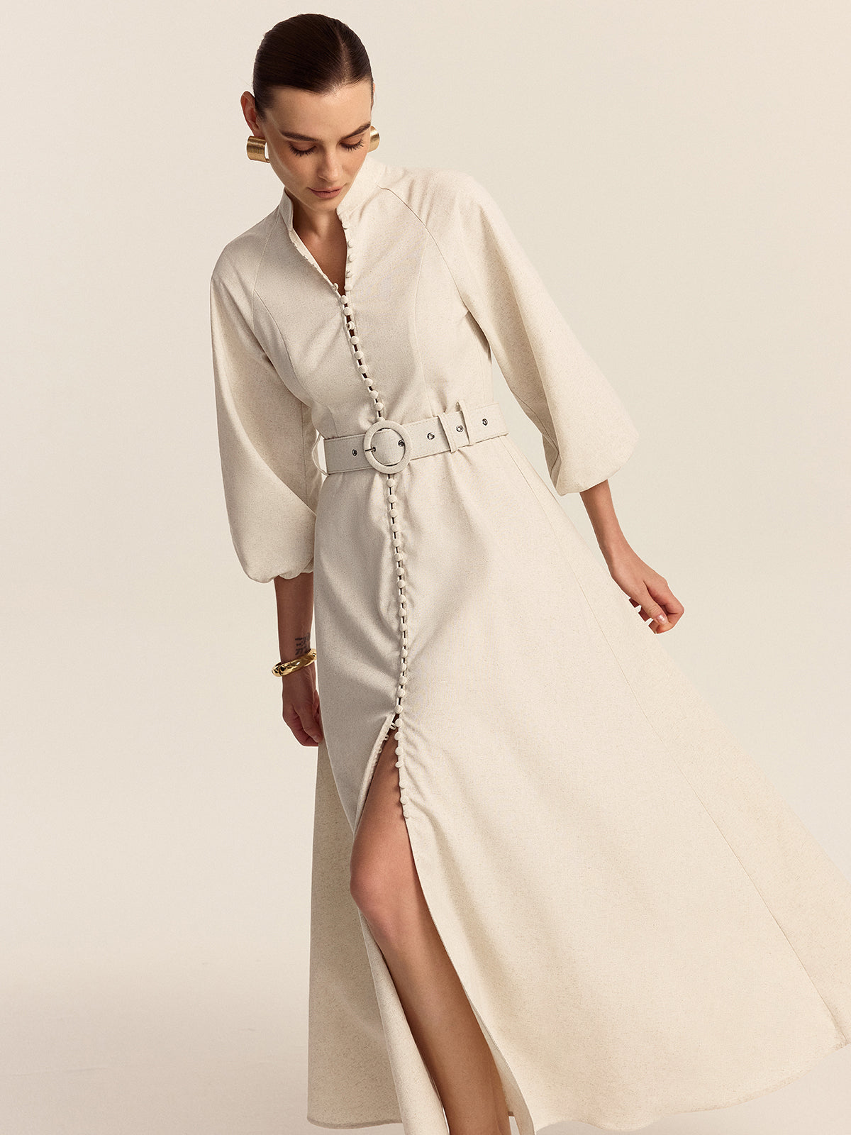 Maxi Jurk met Knoopsluiting en Riem