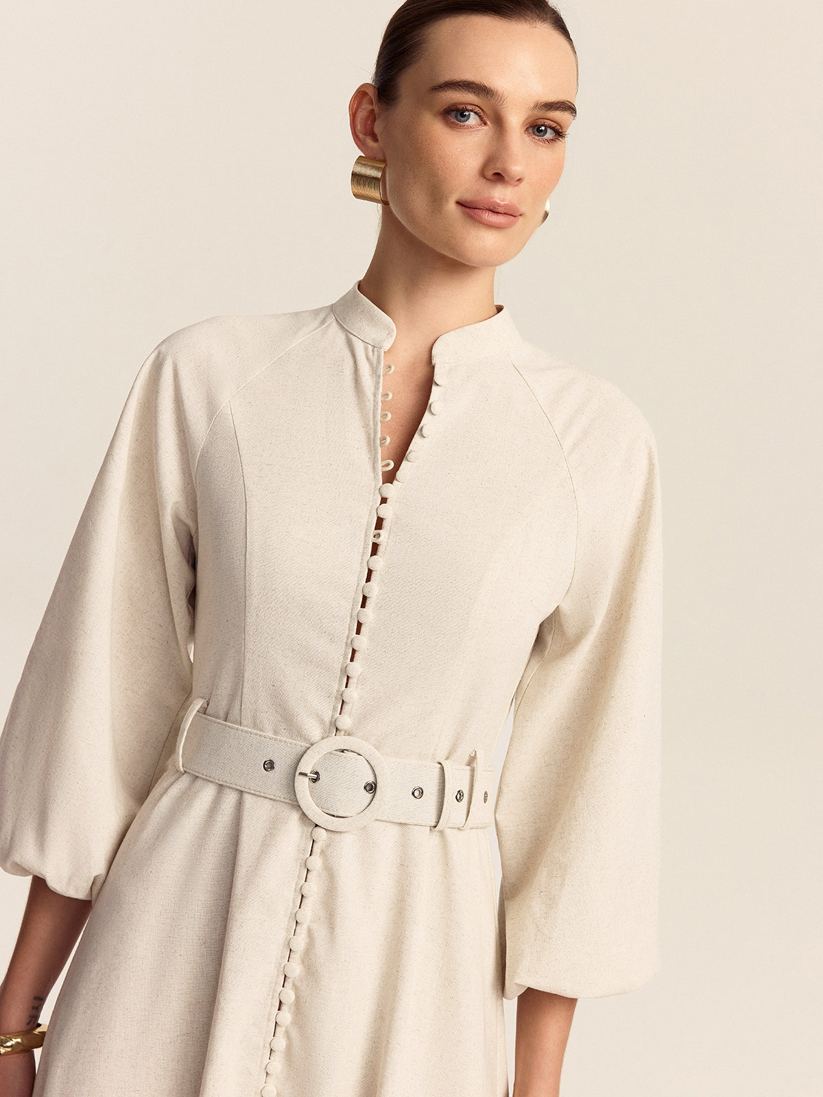 Maxi Jurk met Knoopsluiting en Riem