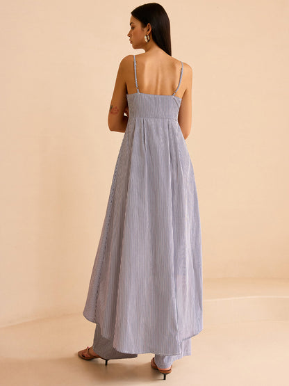 Gestreepte Lange Cami Top & Wide Leg Broek Set