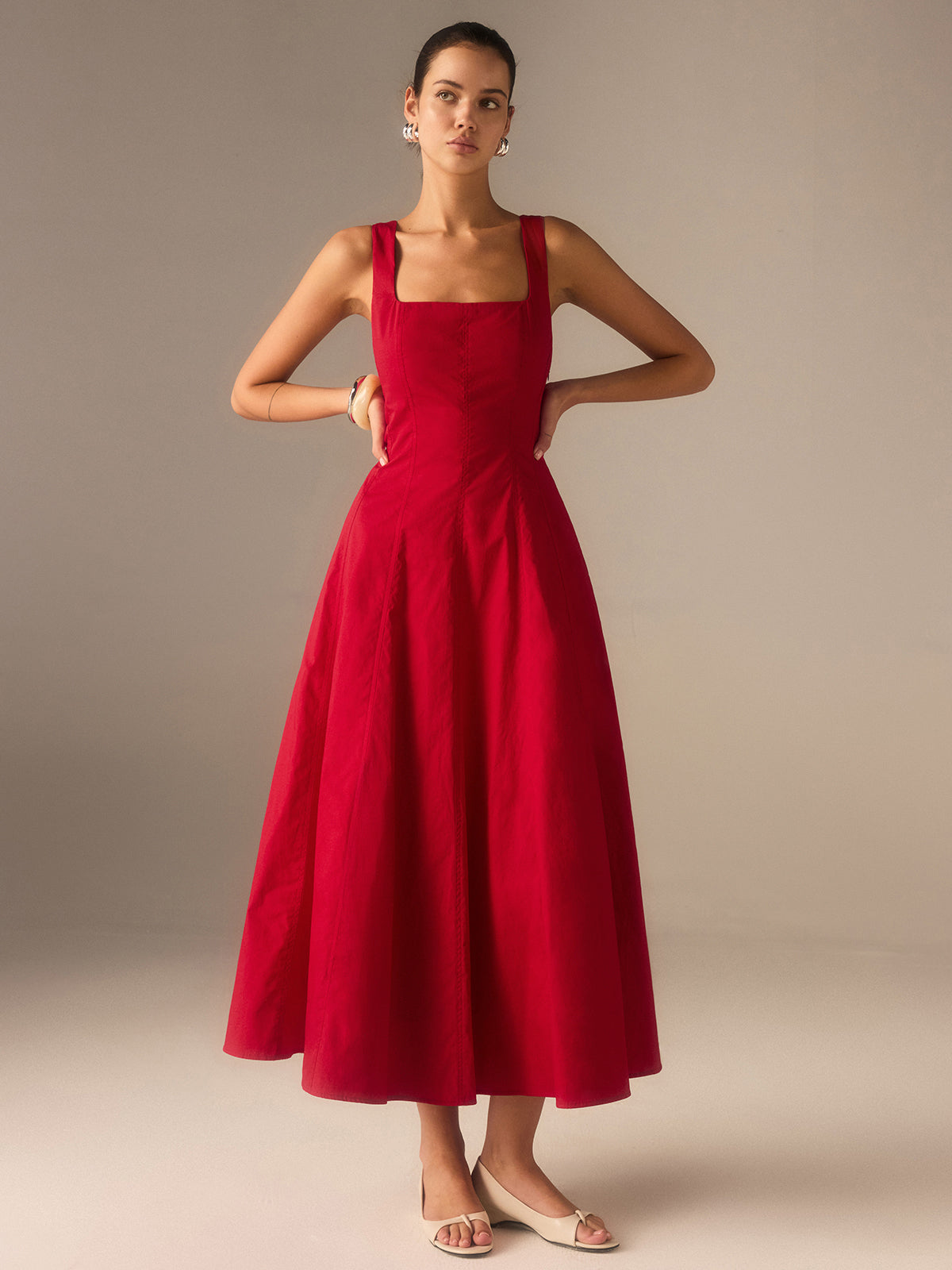 Crimson Grace Gestructureerde Midi Jurk