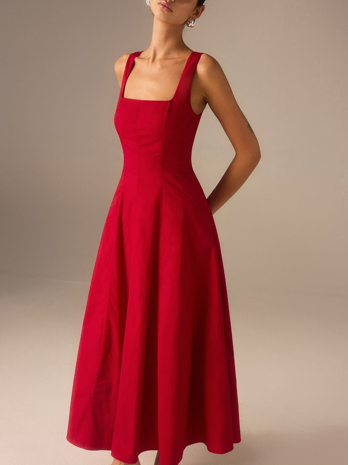 Crimson Grace Gestructureerde Midi Jurk