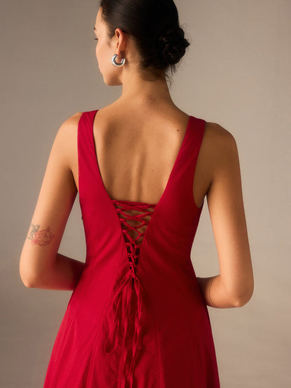 Crimson Grace Gestructureerde Midi Jurk