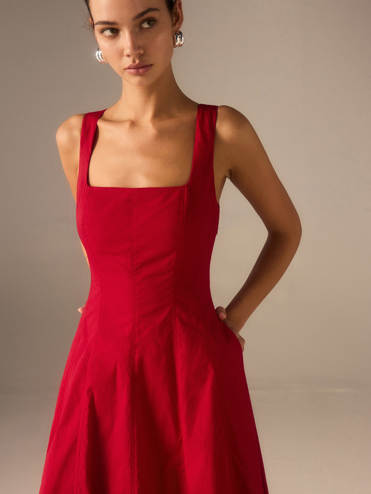 Crimson Grace Gestructureerde Midi Jurk