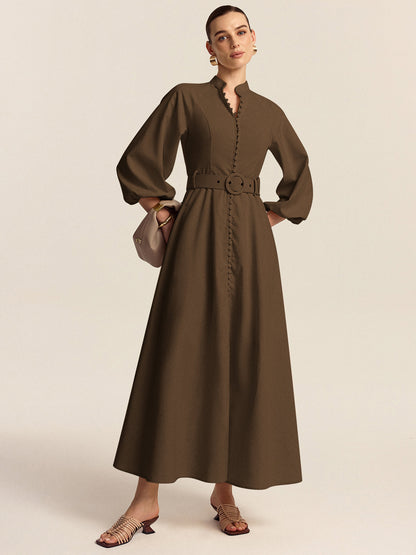 Maxi Jurk met Knoopsluiting en Riem