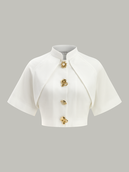 Cropped Blouse met Metalen Details
