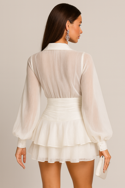 Laure – Ivory Ruffle Elegance Jurk