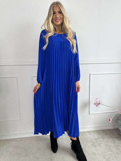 Katrina Long Sleeve - Lange jurk met plooien en zakken