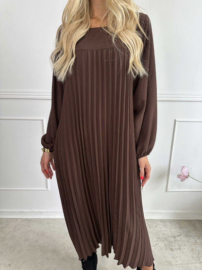 Katrina Long Sleeve - Lange jurk met plooien en zakken