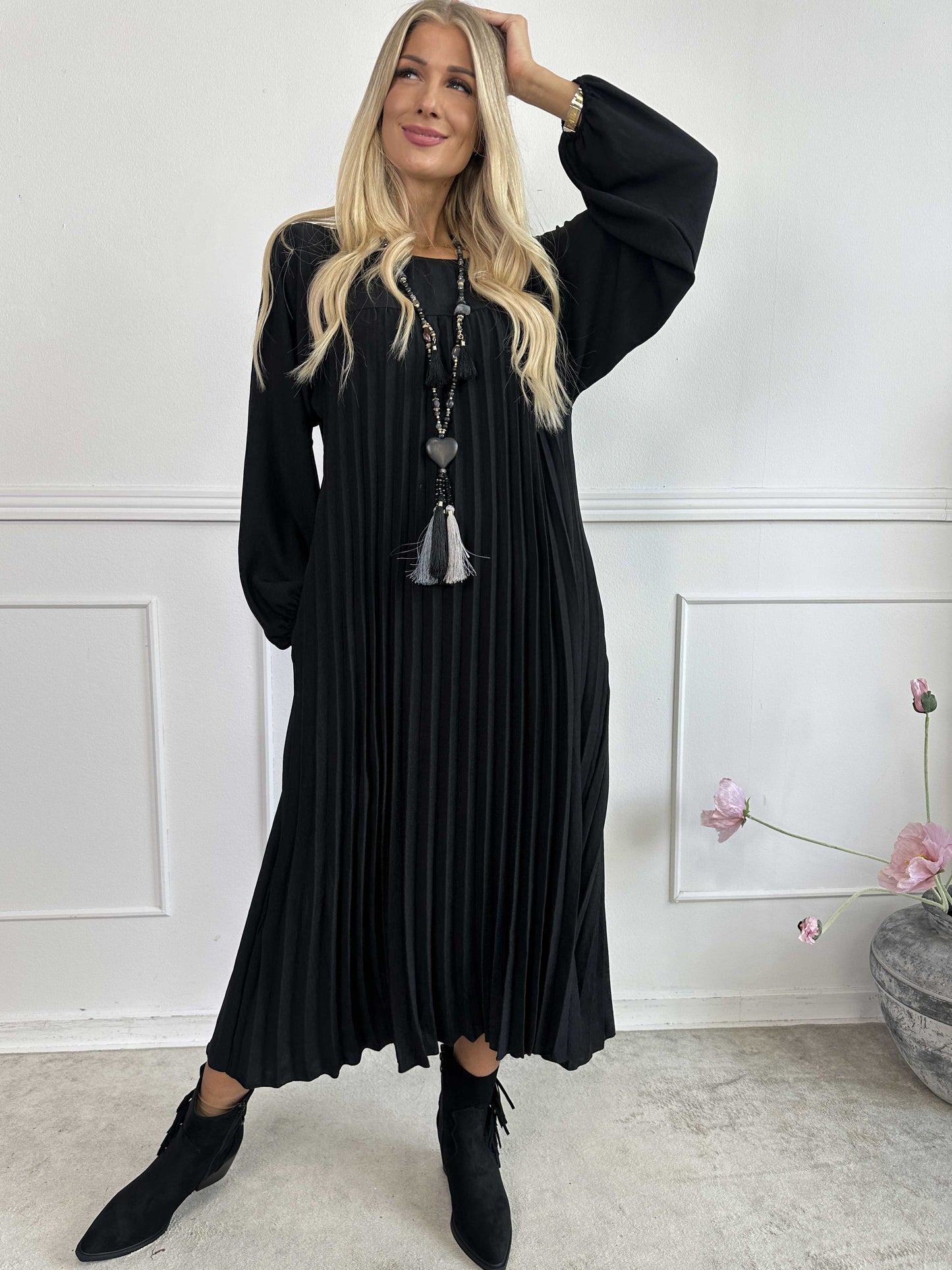 Katrina Long Sleeve - Lange jurk met plooien en zakken