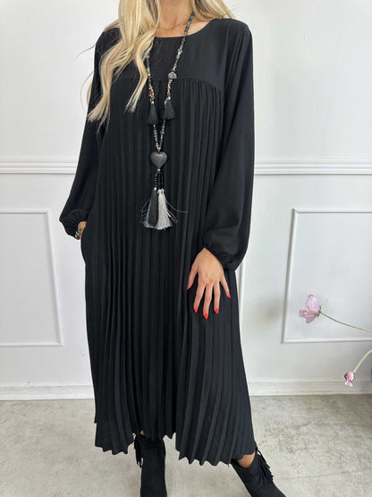 Katrina Long Sleeve - Lange jurk met plooien en zakken