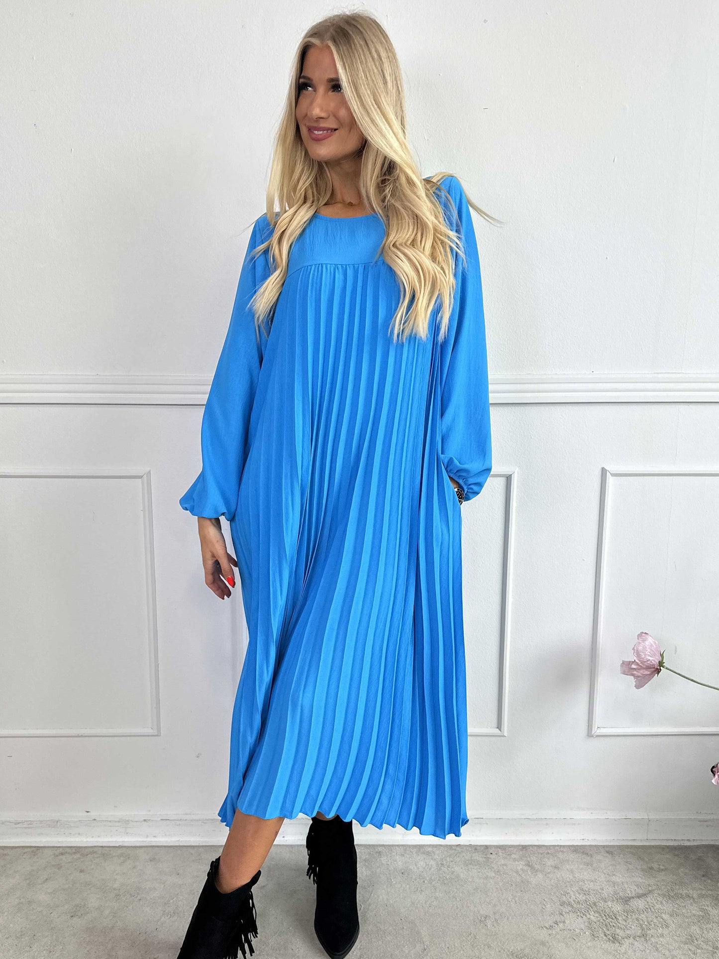 Katrina Long Sleeve - Lange jurk met plooien en zakken