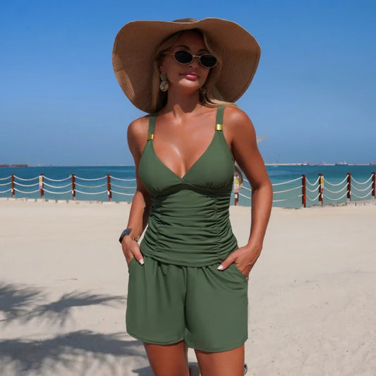 Harper - Gerimpeld tankini set met zakken
