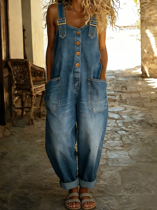 Lovas  - Casual denim jumpsuit met verstelbare gesp.